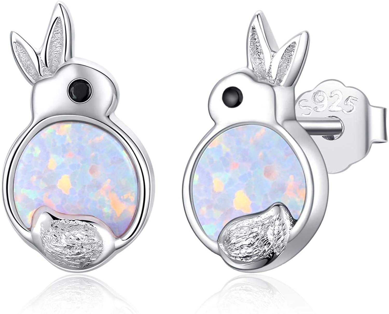 S925 Sterling Silver Opal Rabbit Stud Earrings for Women