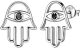 Eye stud earring Women 925 Sterling Silver Hamsa Hand stud Protective Amulet Gift Crystal Cubic Zirconia Jewelry