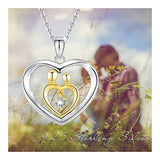 Mom Necklace Family Pendant Mother and Child Love Heart Pendant S925 Sterling Silver with CZ 18K Gold Plated Gifts for Mom Grandma 18 Inch with Gift Box