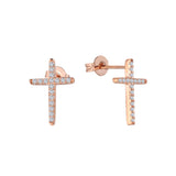 14K Rose Gold CZ Cross Stud Earrings For Women