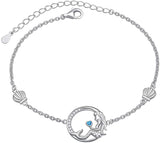 Sterling Silver Sea Mermaid Crescent Moon Charm Bracelet Women Daughter Mermaid Jewelry