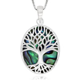 925 Sterling Silver Turquoise, Abalone Tree of Life Oval Pendant Necklace, 18