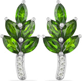  Silver Leaf Shape Natural Gemstone Stud Earrings