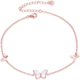 Sterling Silver Created Pearl Butterfly Jewelry Anklets for Women Birthday Gift