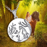 Sterling Silver Girls and Horse Necklace Lovely Animal Pendant Necklaces for Horse Lovers