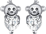 925 Sterling Silver I Love You More Engraved Cute Animal Monkey in Heart Stud Earrings for Women Girls Birthday Gift