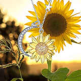 S925 Sterling Silver Moon Star Sunflower Necklace You are My Sunshine Pendant Necklaces Jewelry Gifts for Women