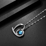 S925 Sterling Silver CZ heart &Moon Pendants Blue Sapphire Necklace for Her