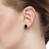 14K  Gold Blue Sapphire Stud Earrings For Women