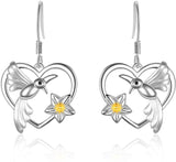 S925 Sterling Silver Dangle Drop Heart Hummingbird Earrings Jewelry Gifts for Women Girls Birthday