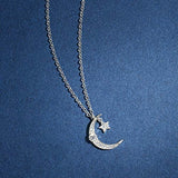Sterling Silver Dainty Moon Star Pendant Necklace Birthday Anniversary Jewelry Gifts for Women Teen Girls Mom Grandma Wife Lover Daughter Her Yourself with Jewelry Box, 16+2 Inch