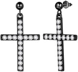 Cross Earrings Mens 925 Sterling Silver Crosss Drop/Studs/Clip on Earring 18K Gold/Rose Gold/Black Gun Plated Christian Jewelry Black/Blue Christmas Gift