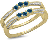 0.50 Carat (ctw) 14K Gold Round Cut Blue & White Natural Diamond Women Wedding Band Enhancer Guard Ring 1/2 CT