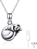 Cat Urn Necklace for Ashes Sterling Silver Animal Keepsake Pet Memorial Pendant Jewelry Gift for Women Men