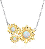 Sunflower Sterling Silver Created Opal Flower Choker Necklace Jewelry for Women Birthday Gifts