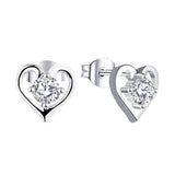 14K White Gold Heart Shape CZ Stud Earrings For Women