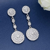 925 Sterling Silver Full Cubic Zirconia Elegant Circle Round Wedding Dangle Earrings Clear
