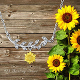 Sunflower Necklace  S925 Sterling Silver 14K Gold Plated sunflower pendant, featured several leaves and a branch with lines for Women