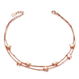 Double Layered Stars And Chains Anklet Bracelet For Women 925 Sterling Silver Rose Gold