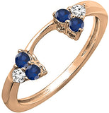 14K Gold Round Blue Sapphire & White Diamond For Women Wedding Ring Jewelry