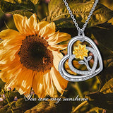 You Are My Sunshine Necklace Sterling Silver Double Heart Sunflower Necklace for Women Girl Sunflower Gift Pendant Jewelry