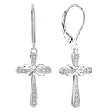 Cross Earrings 925 Sterling Silver Infinity Leverback Earrings Cross Dangle Drop Religious Jewelry Christian Baptism Gift