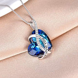 I Love You Jewelry Sterling Silver Heart Pendant Necklace with Blue Crystal for Women Anniversary Birthday Gifts for Women