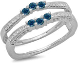 0.50 Carat (ctw) 14K Gold Round Cut Blue & White Natural Diamond Women Wedding Band Enhancer Guard Ring 1/2 CT