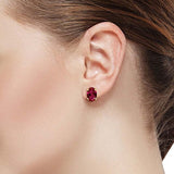 14K  Gold Red Created Ruby Stud Earrings For Women