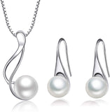 Sterling Silver Freshwater Cultured Pearl Jewelry Necklace Earrings Set for Women (White Pearl)