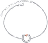 Sterling Silver Lucky Horseshoe Love Heart Bracelet Jewelry
