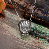 925 Sterling Silver Black-Tone CZ Halloween Skull Skeleton Chain Pendant Necklace Clear