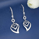 Women's 925 Sterling Silver CZ Sweet Love Heart Hook Dangle Earrings Clear