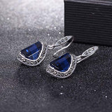 925 Sterling Silver Blue Corundum Crystal Retro Baroque Style Drop Hook Dangle Earrings