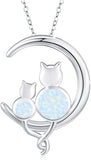  Silver Cat Pendant Opal Necklace