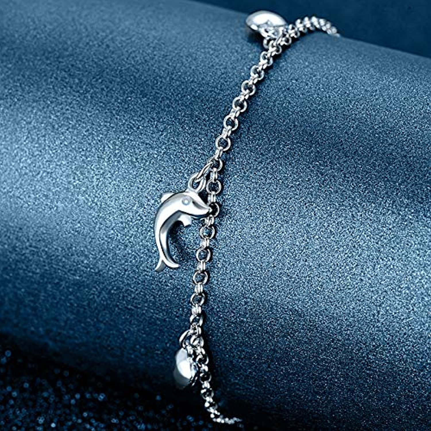 Beads Heart Dolphin Anklets 925 Sterling Silver Adjustable Beach Style Foot Anklet