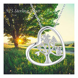 Family Tree of Life Necklace, Hearts Pendant with Owl 925 Sterling Silver Cubic Zirconia Pendant  for Women