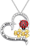 925 Sterling Silver Ladybug and flower Pendant Necklace Jewelry for Women