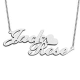 Personalized Double Name Necklace with Heart Adjustable 16”-20”