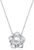 Sterling Silver Freshwater Cultured Pearls Flower Necklace for Women
