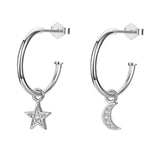 925 Sterling Silver Star and Moon Hoop Earrings Women Small Open Hoops Earrings Gifts for Ladies