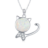 Silver Cat OPal  Necklace