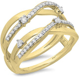 0.40 Carat (ctw) 14K Gold Round Diamond Women Annual Wedding Band Swirl Enhancer Guard Double Ring