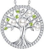 Sterling Silver Green Peridot and White Pearl Tree of Life Jewelry Necklace For Women