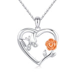 silver Rose Flower Necklace Pendant 