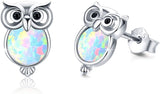 Owl Gifts Silver Owl Earrings Opal Owl Studs for Owl Lovers