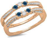 0.50 Carat (ctw) 14K Gold Round Cut Blue & White Diamond Women Wedding Band Increase Protect Ring 1/2 CT