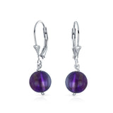 Simple Leverback Round Gemstone Bead Ball Drop Earrings For Women For Teen 925 Sterling Silver