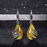 925 Sterling Silver Crystal Natural Chalcedony Party Leaf Teardrop Hook Earrings
