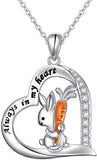 Bunny & Carrot Necklace for Women Teen Girls 925 Sterling Silver Rabbit Pendant with Love Message Cute Animal Jewelry